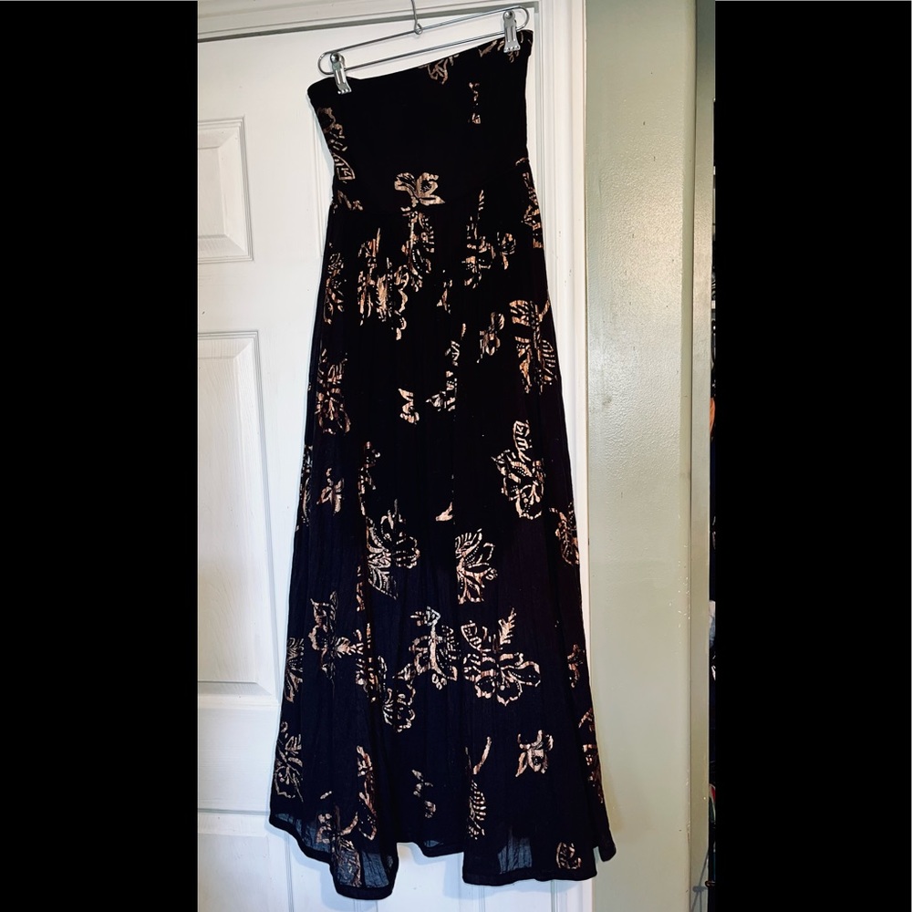 Free People Black and Bronze Strapless Maxi Dress Size Medium